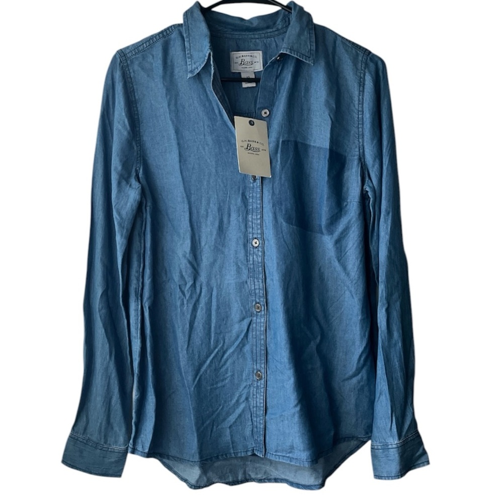 NWT BASS women’s button down blue chambray short size XS new with tags
